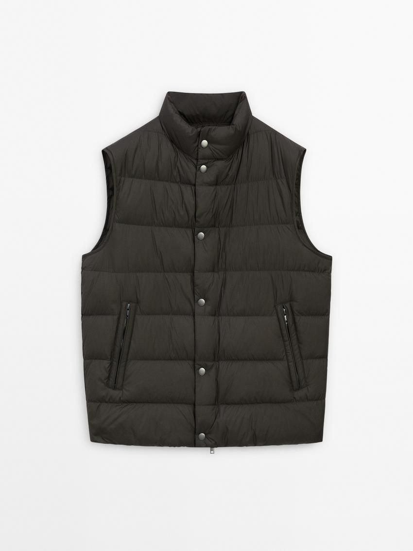 Massimo Dutti Quilted Feather Men Vest Dark Grey | US-CI0475821