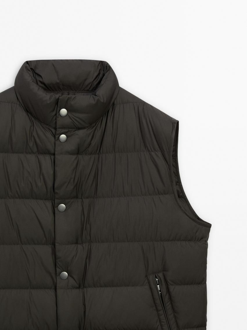 Massimo Dutti Quilted Feather Men Vest Dark Grey | US-CI0475821