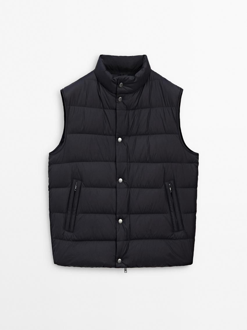 Massimo Dutti Quilted Feather Men Vest Navy | US-EW6418352