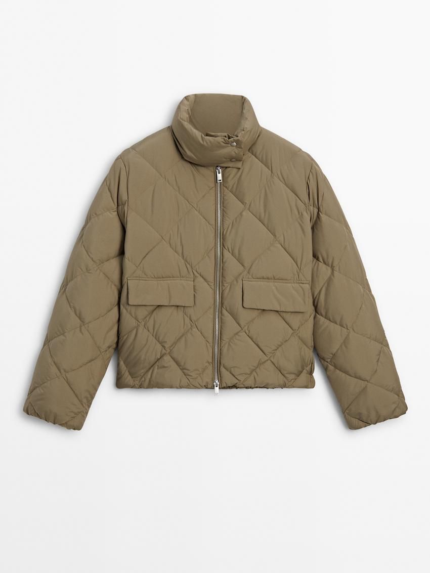 Massimo Dutti Quilted With High Neck Women Puffer Jacket Olive | US-ZB0641952