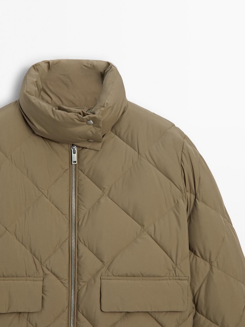Massimo Dutti Quilted With High Neck Women Puffer Jacket Olive | US-ZB0641952
