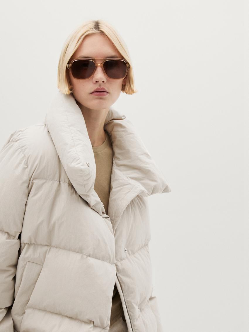 Massimo Dutti Quilted With High Neck Women Puffer Jacket Cream | US-EQ8249650