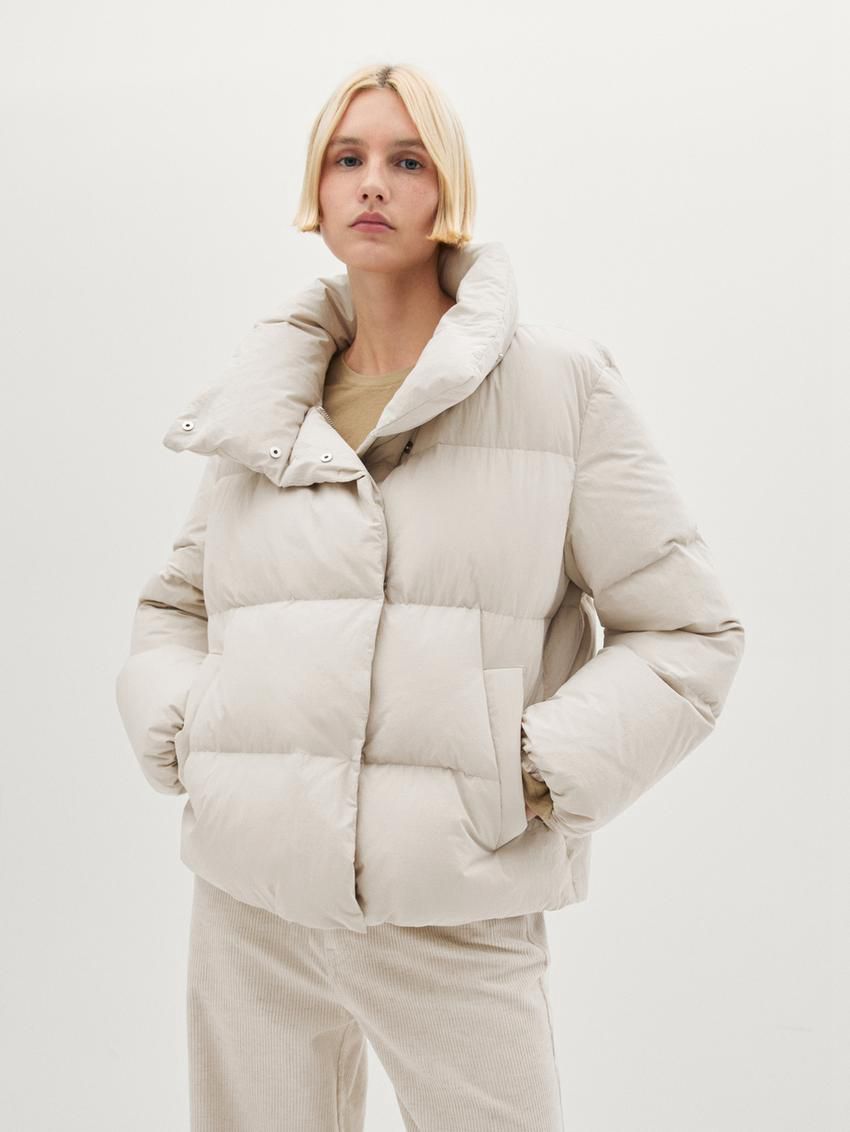 Massimo Dutti Quilted With High Neck Women Puffer Jacket Cream | US-EQ8249650