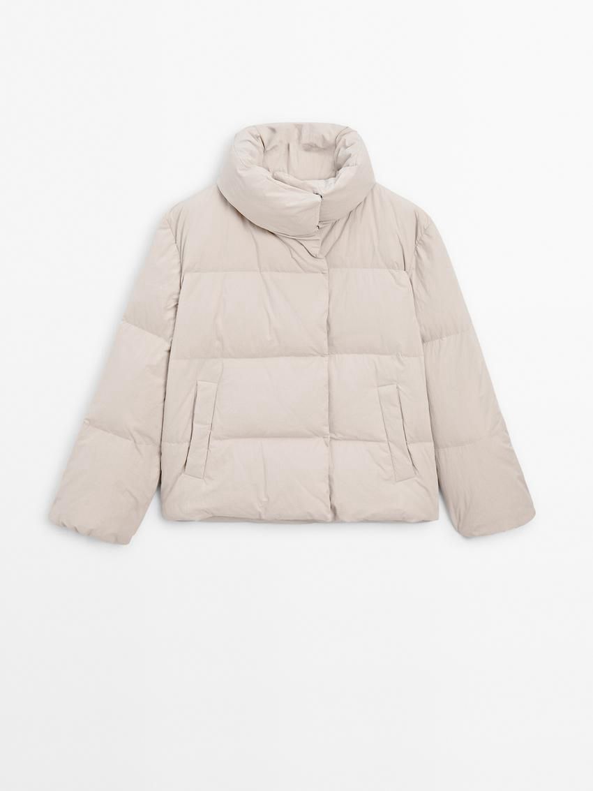 Massimo Dutti Quilted With High Neck Women Puffer Jacket Cream | US-EQ8249650