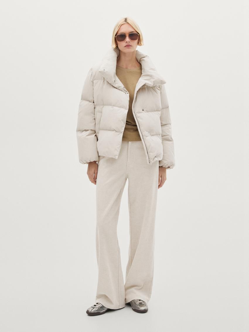 Massimo Dutti Quilted With High Neck Women Puffer Jacket Cream | US-EQ8249650
