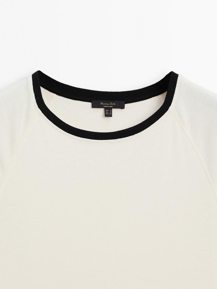 Massimo Dutti Raglan Sleeve With Contrast Piping Women T-Shirt Cream | US-QL1647902