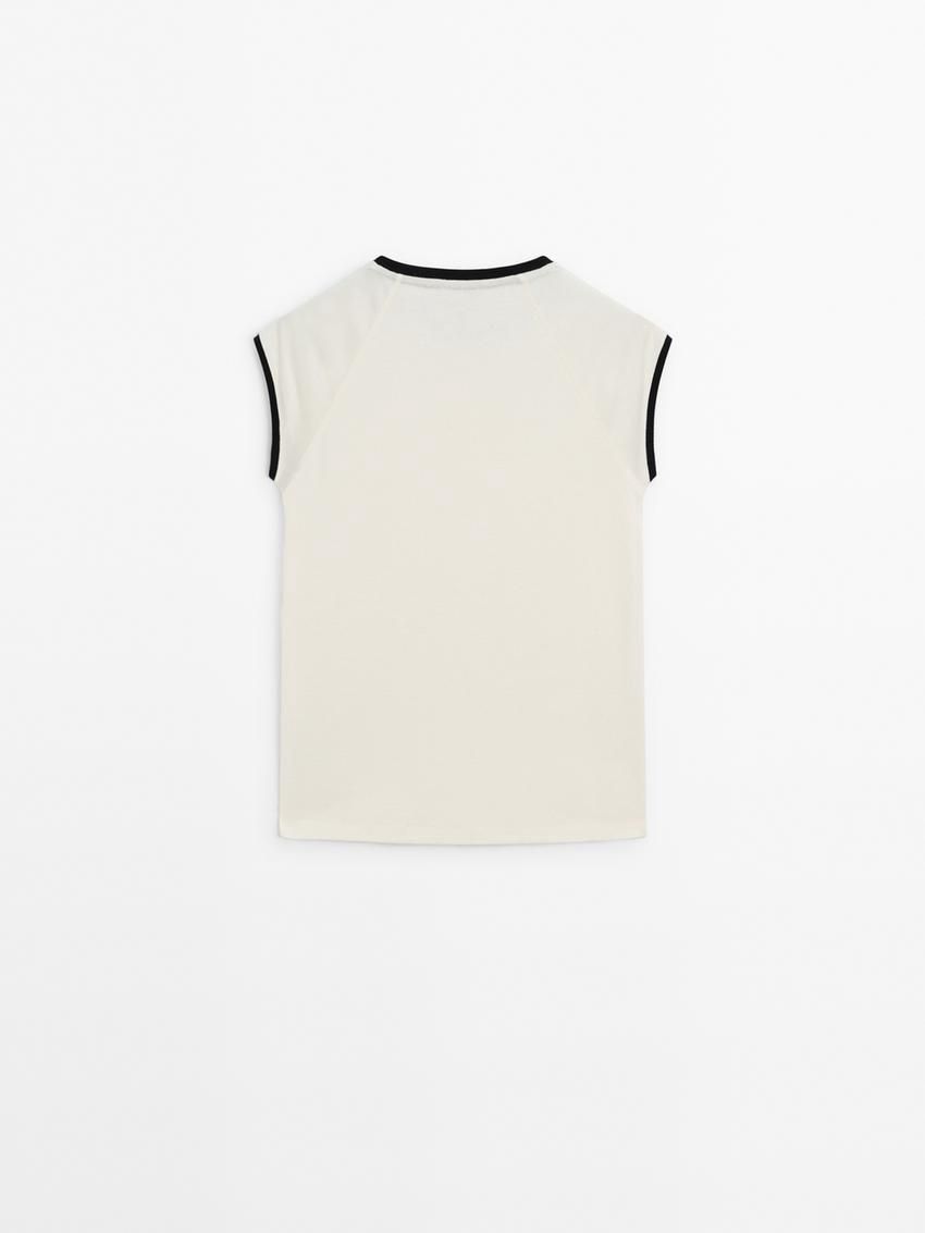 Massimo Dutti Raglan Sleeve With Contrast Piping Women T-Shirt Cream | US-QL1647902