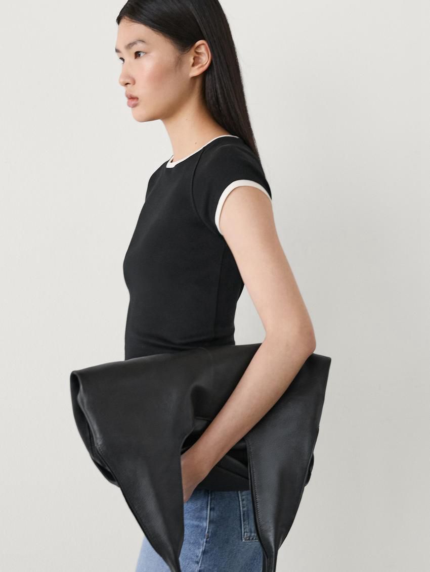 Massimo Dutti Raglan Sleeve With Contrast Piping Women T-Shirt Black | US-ND0532497