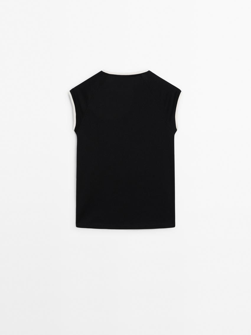 Massimo Dutti Raglan Sleeve With Contrast Piping Women T-Shirt Black | US-ND0532497