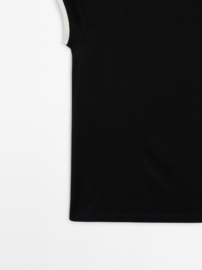 Massimo Dutti Raglan Sleeve With Contrast Piping Women T-Shirt Black | US-ND0532497