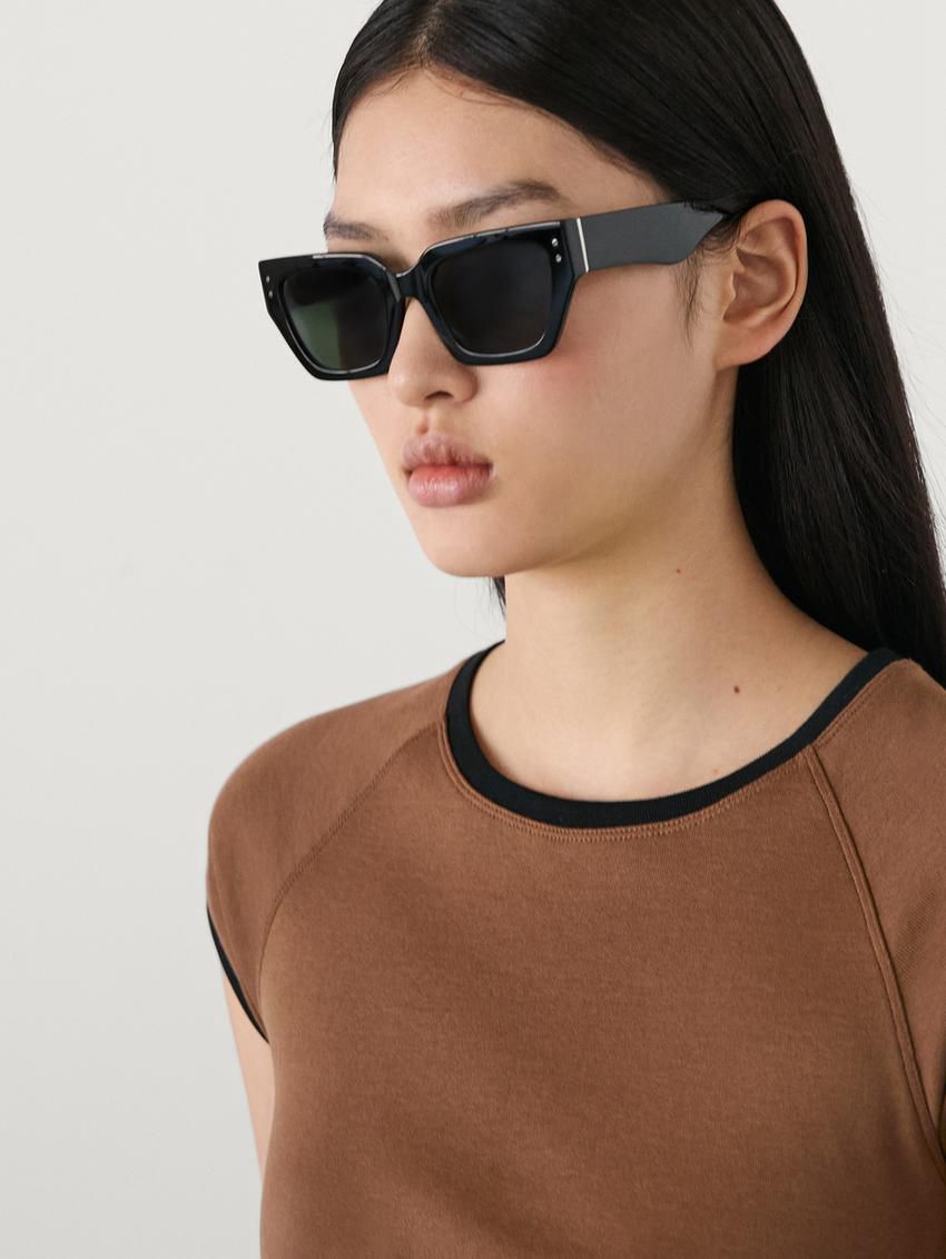 Massimo Dutti Raglan Sleeve With Contrast Piping Women T-Shirt Brown | US-VA6502849