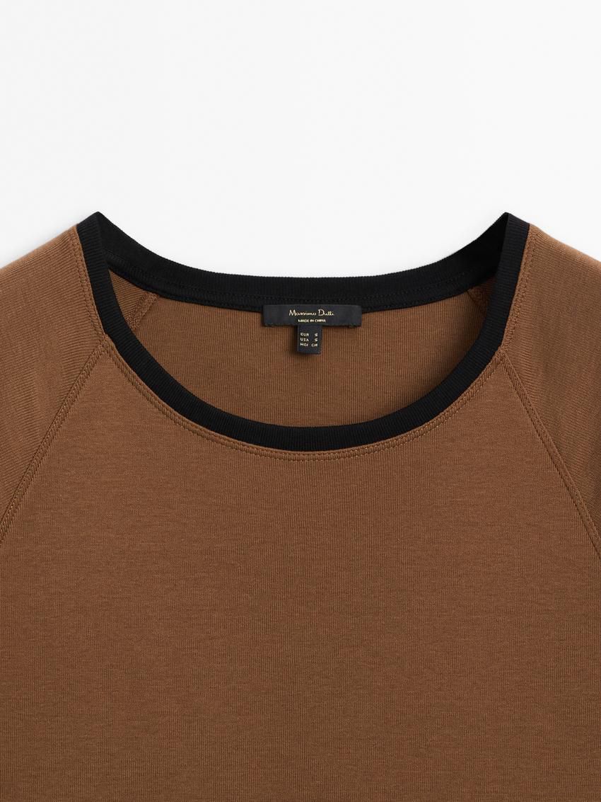 Massimo Dutti Raglan Sleeve With Contrast Piping Women T-Shirt Brown | US-VA6502849