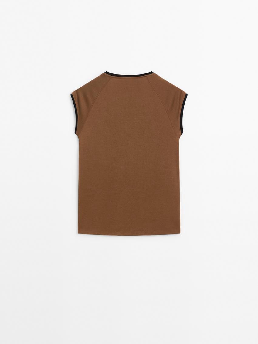 Massimo Dutti Raglan Sleeve With Contrast Piping Women T-Shirt Brown | US-VA6502849