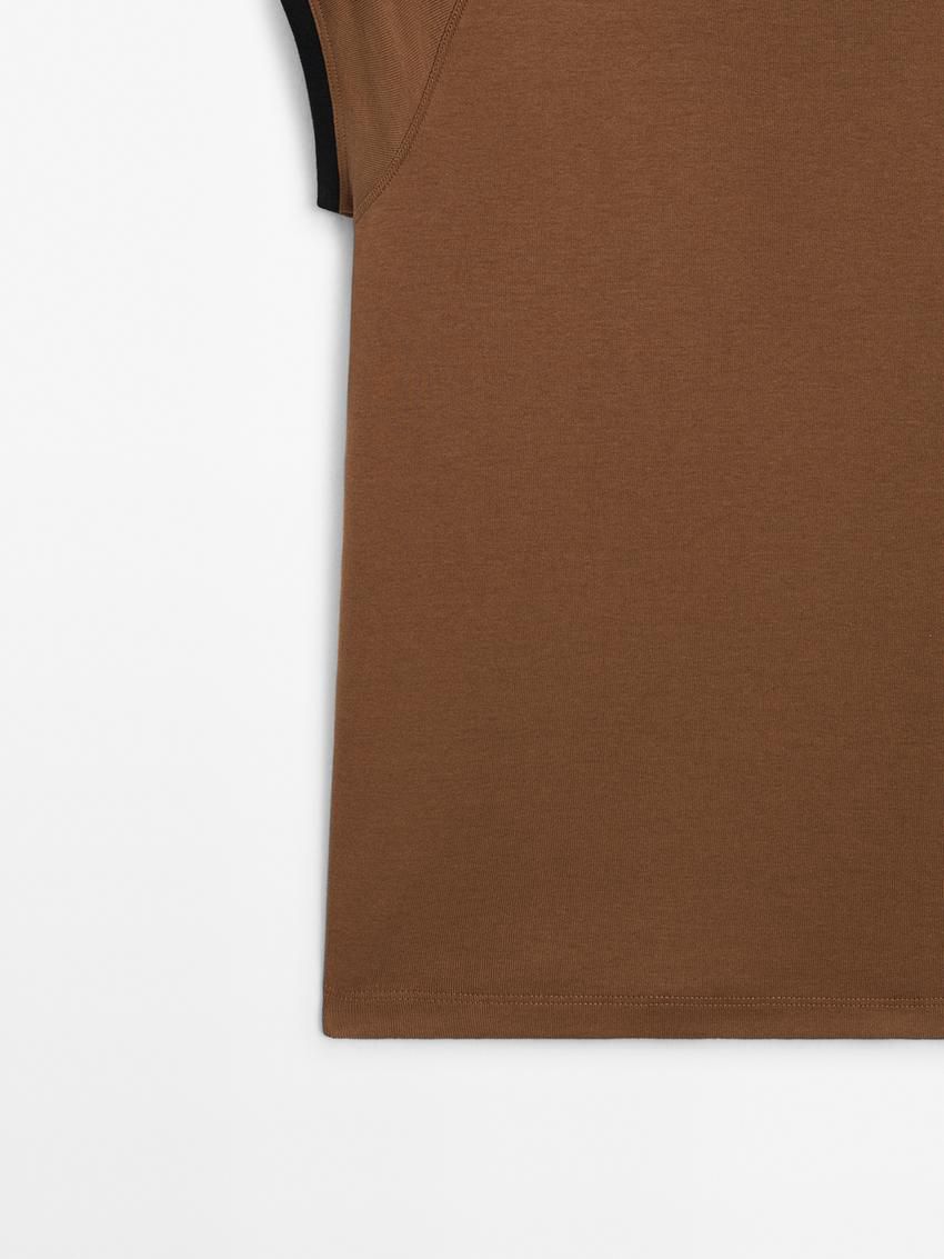 Massimo Dutti Raglan Sleeve With Contrast Piping Women T-Shirt Brown | US-VA6502849