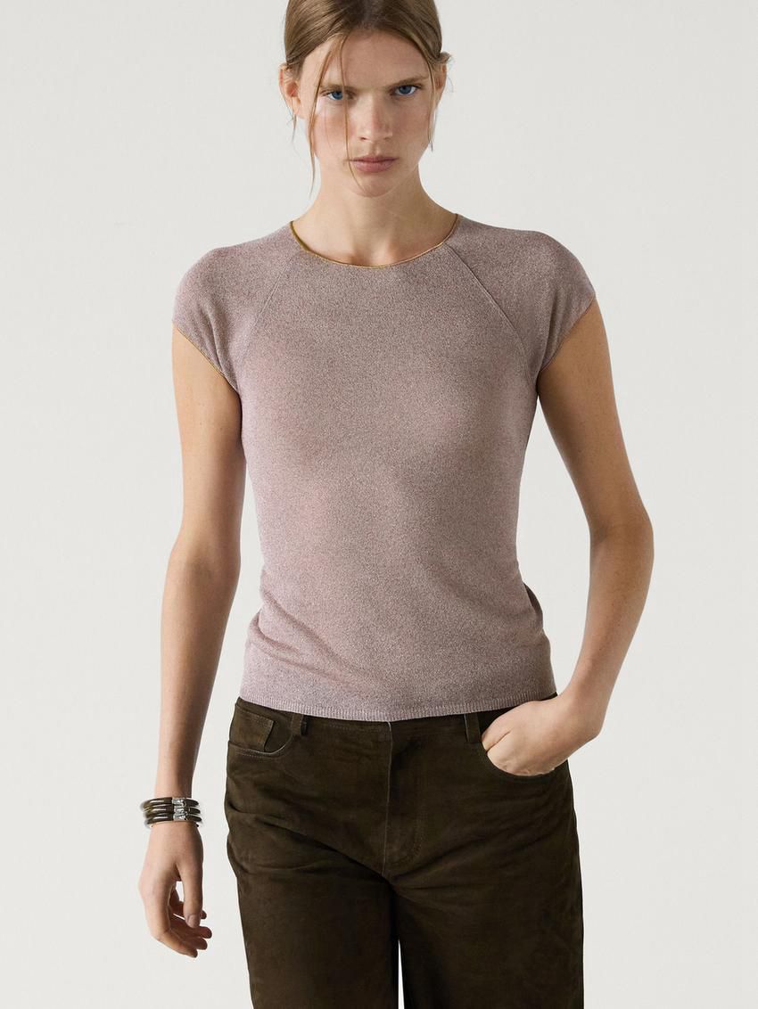 Massimo Dutti Raglan Sleeve With Metallic Trim Women T-Shirt Purple | US-LZ5096812