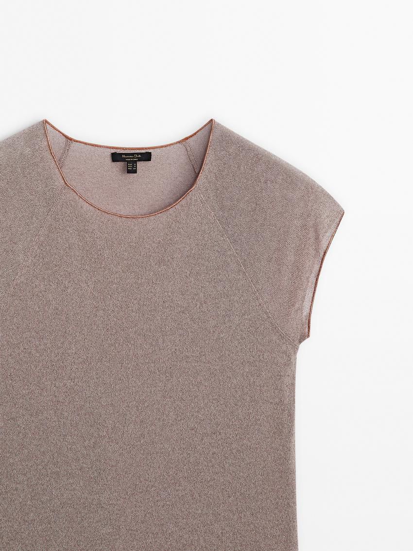 Massimo Dutti Raglan Sleeve With Metallic Trim Women T-Shirt Purple | US-LZ5096812