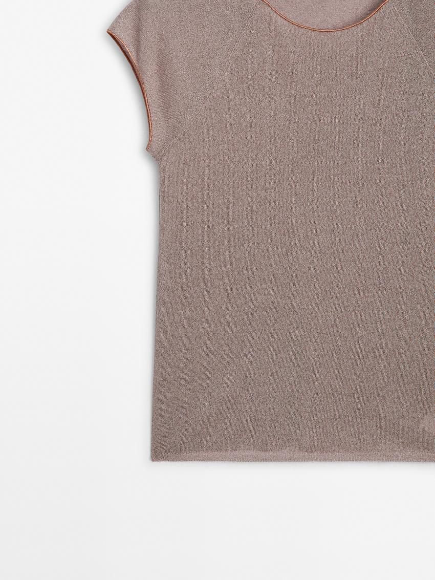 Massimo Dutti Raglan Sleeve With Metallic Trim Women T-Shirt Purple | US-LZ5096812