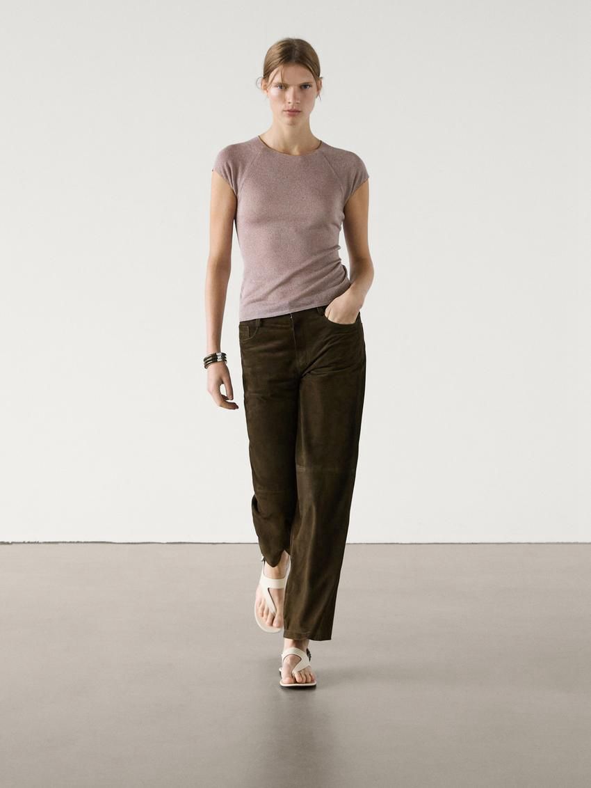 Massimo Dutti Raglan Sleeve With Metallic Trim Women T-Shirt Purple | US-LZ5096812