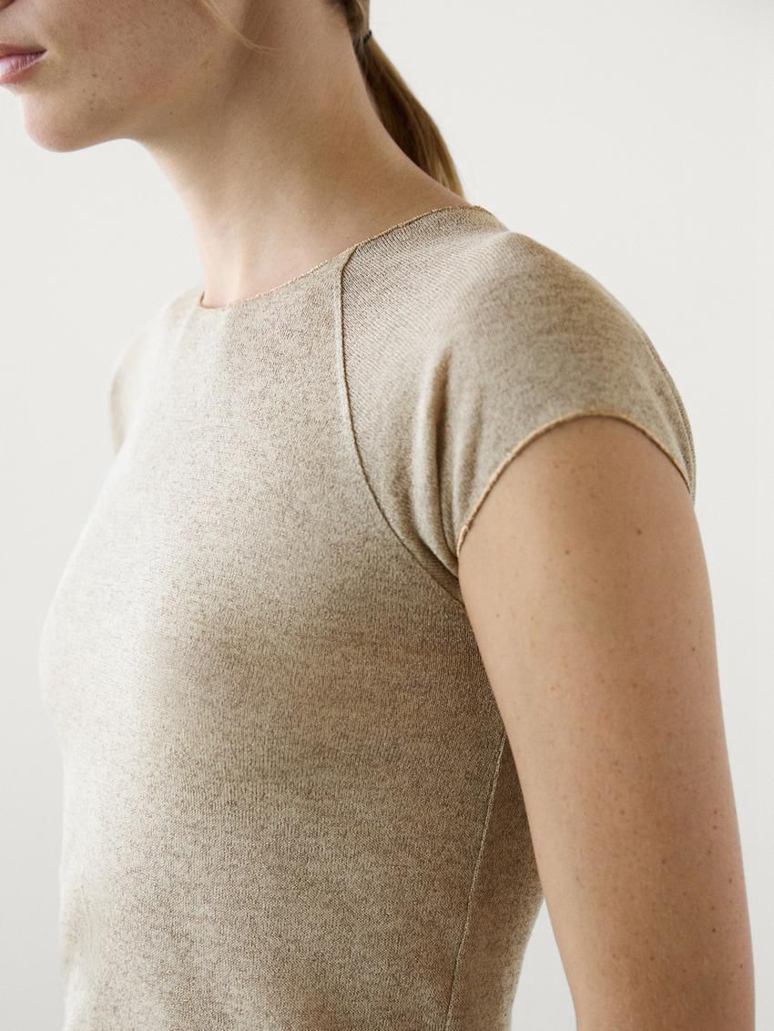 Massimo Dutti Raglan Sleeve With Metallic Trim Women T-Shirt Khaki | US-HO3819465
