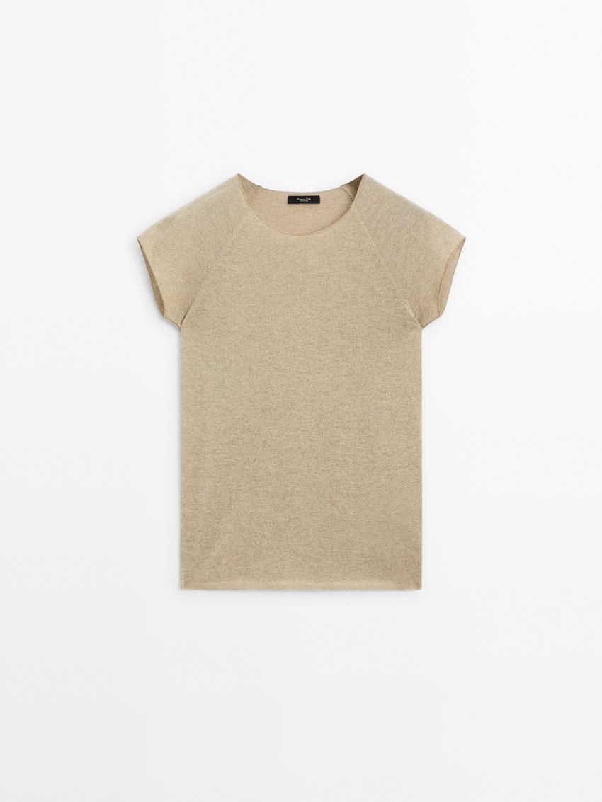 Massimo Dutti Raglan Sleeve With Metallic Trim Women T-Shirt Khaki | US-HO3819465