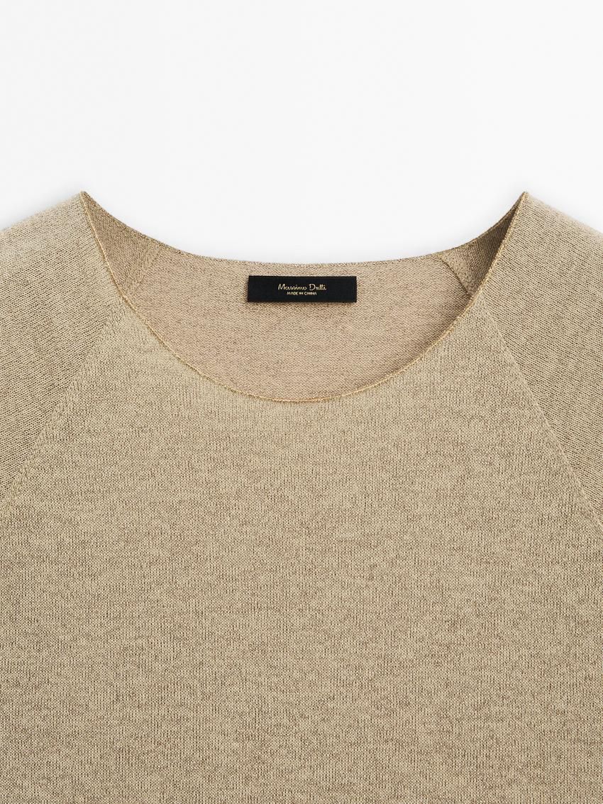Massimo Dutti Raglan Sleeve With Metallic Trim Women T-Shirt Khaki | US-HO3819465