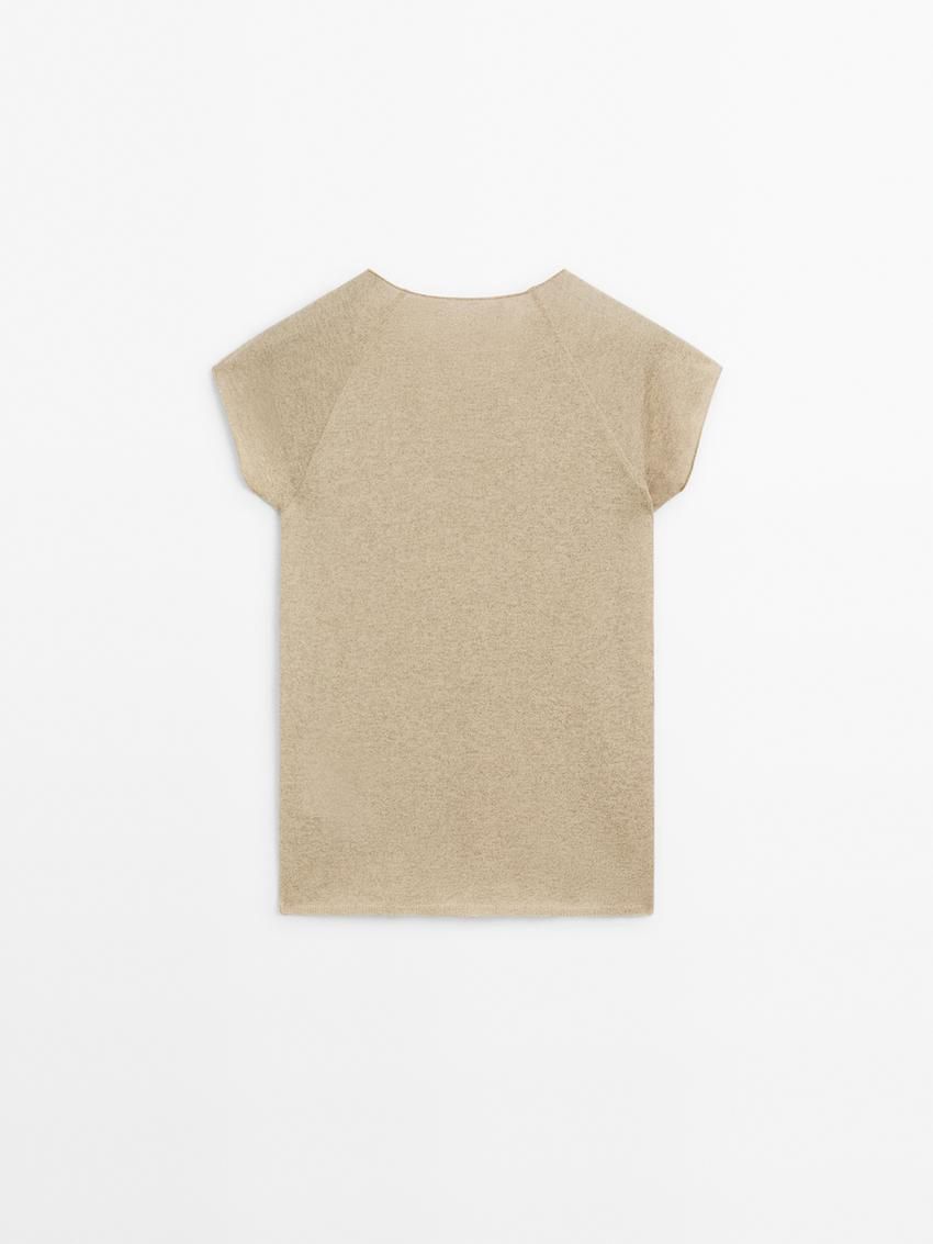 Massimo Dutti Raglan Sleeve With Metallic Trim Women T-Shirt Khaki | US-HO3819465