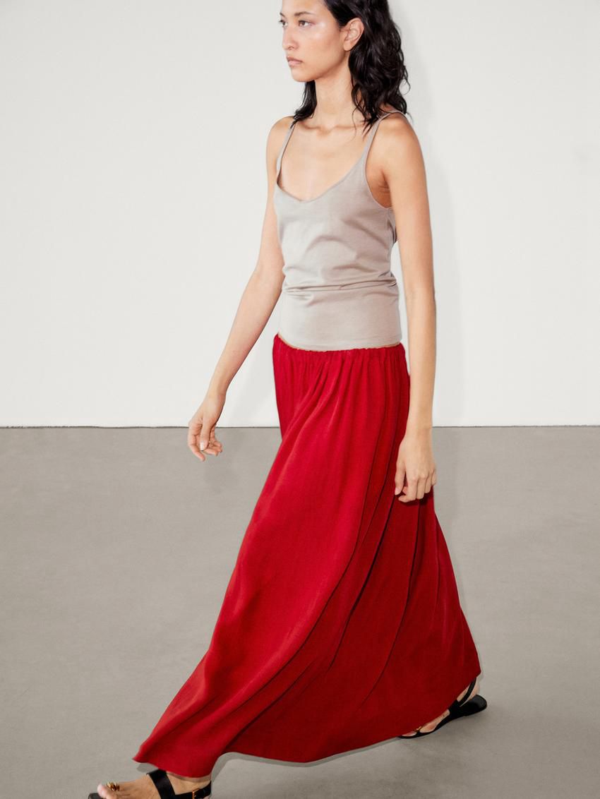 Massimo Dutti Ramie And Lyocell Blend Long Maxi Women Skirts Red | US-OC3157240