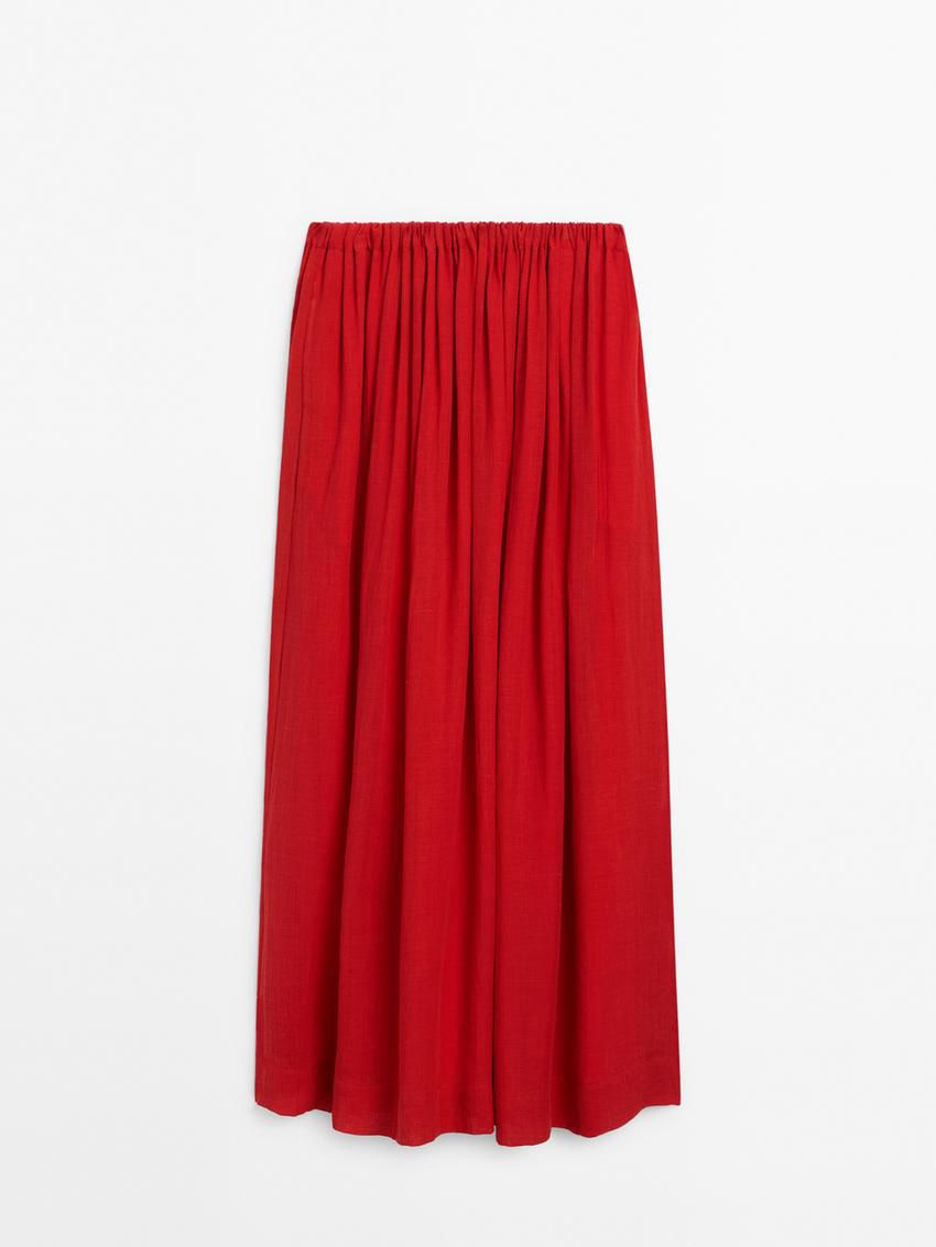 Massimo Dutti Ramie And Lyocell Blend Long Maxi Women Skirts Red | US-OC3157240
