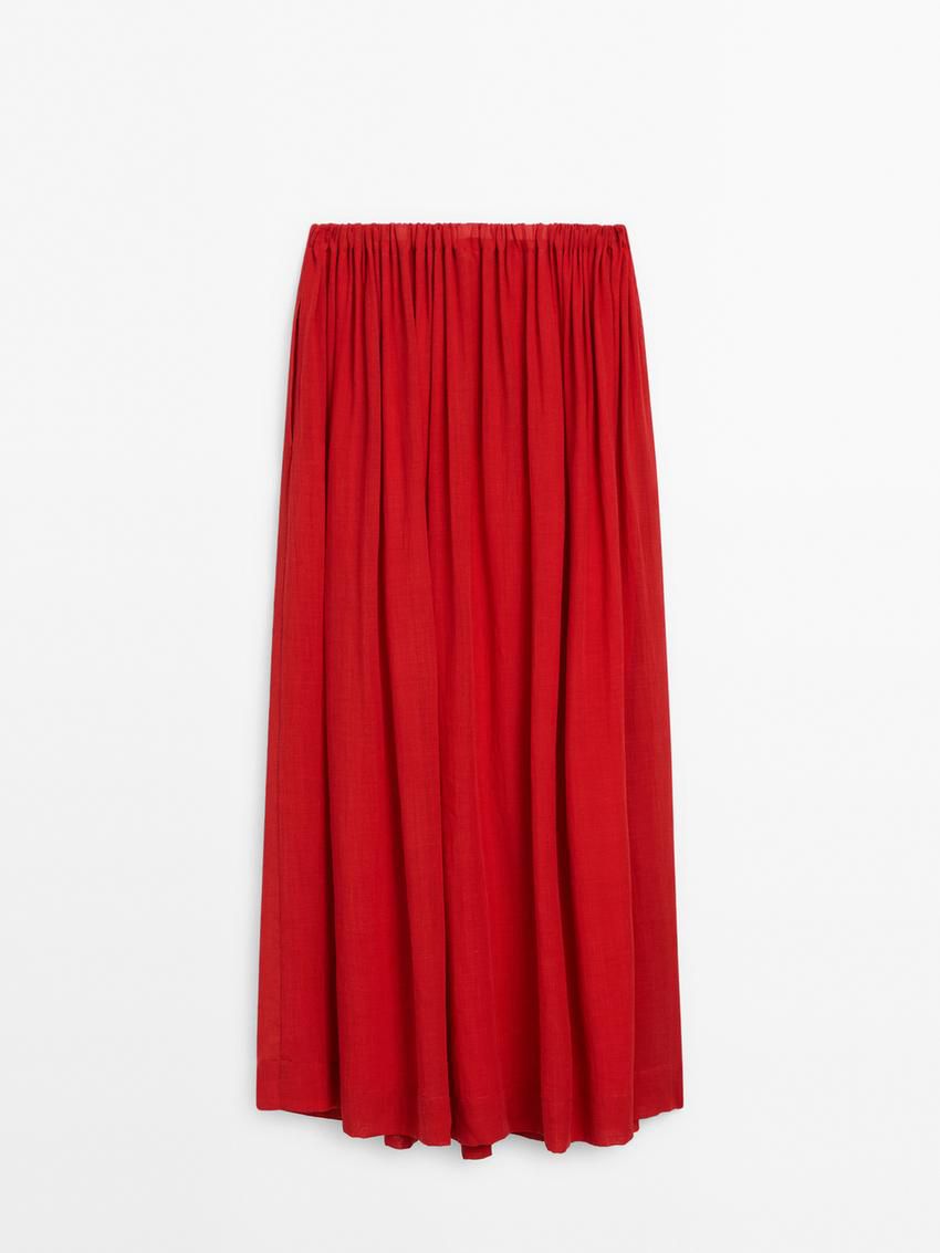 Massimo Dutti Ramie And Lyocell Blend Long Maxi Women Skirts Red | US-OC3157240