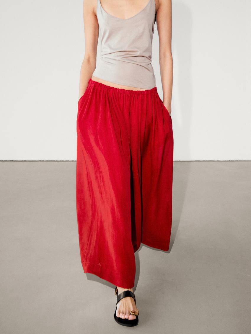 Massimo Dutti Ramie And Lyocell Blend Long Maxi Women Skirts Red | US-OC3157240