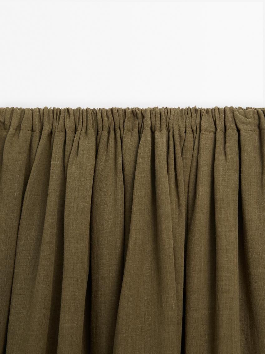 Massimo Dutti Ramie And Lyocell Blend Long Flounce Women Skirts Olive | US-FD8605412