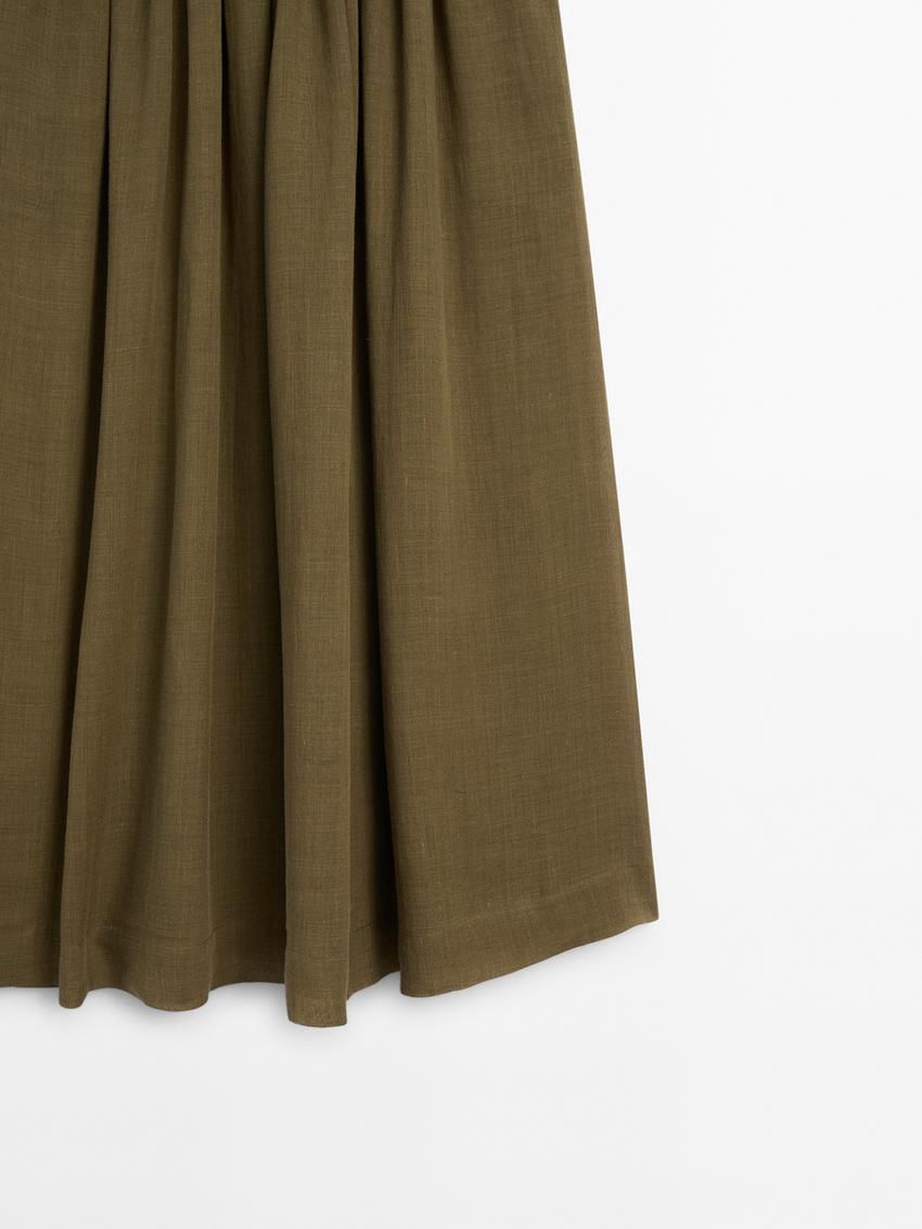 Massimo Dutti Ramie And Lyocell Blend Long Flounce Women Skirts Olive | US-FD8605412