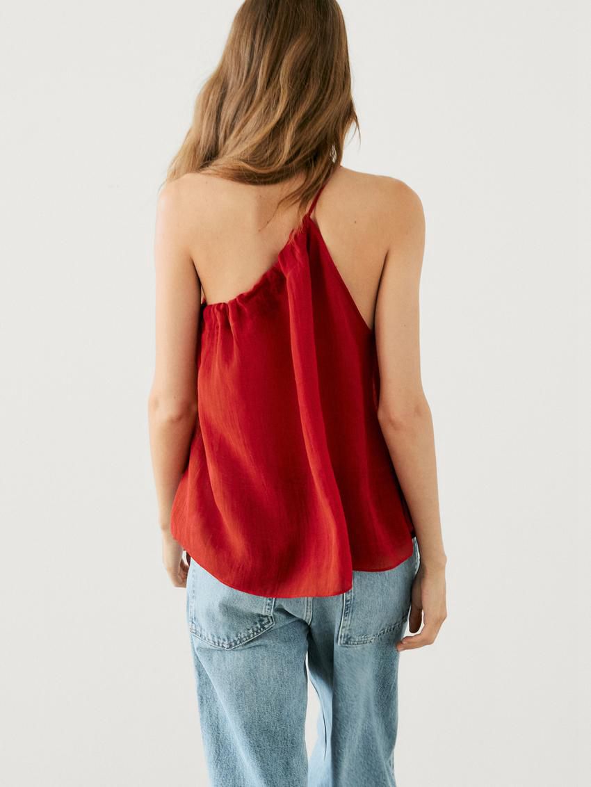Massimo Dutti Ramie And Lyocell Blend With Asymmetric Neckline Women Top Red | US-NZ6894032