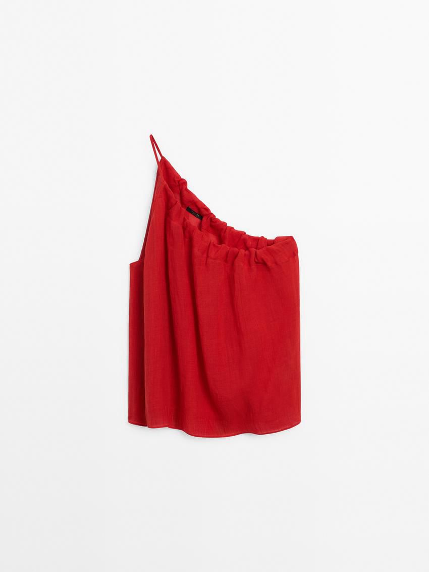 Massimo Dutti Ramie And Lyocell Blend With Asymmetric Neckline Women Top Red | US-NZ6894032
