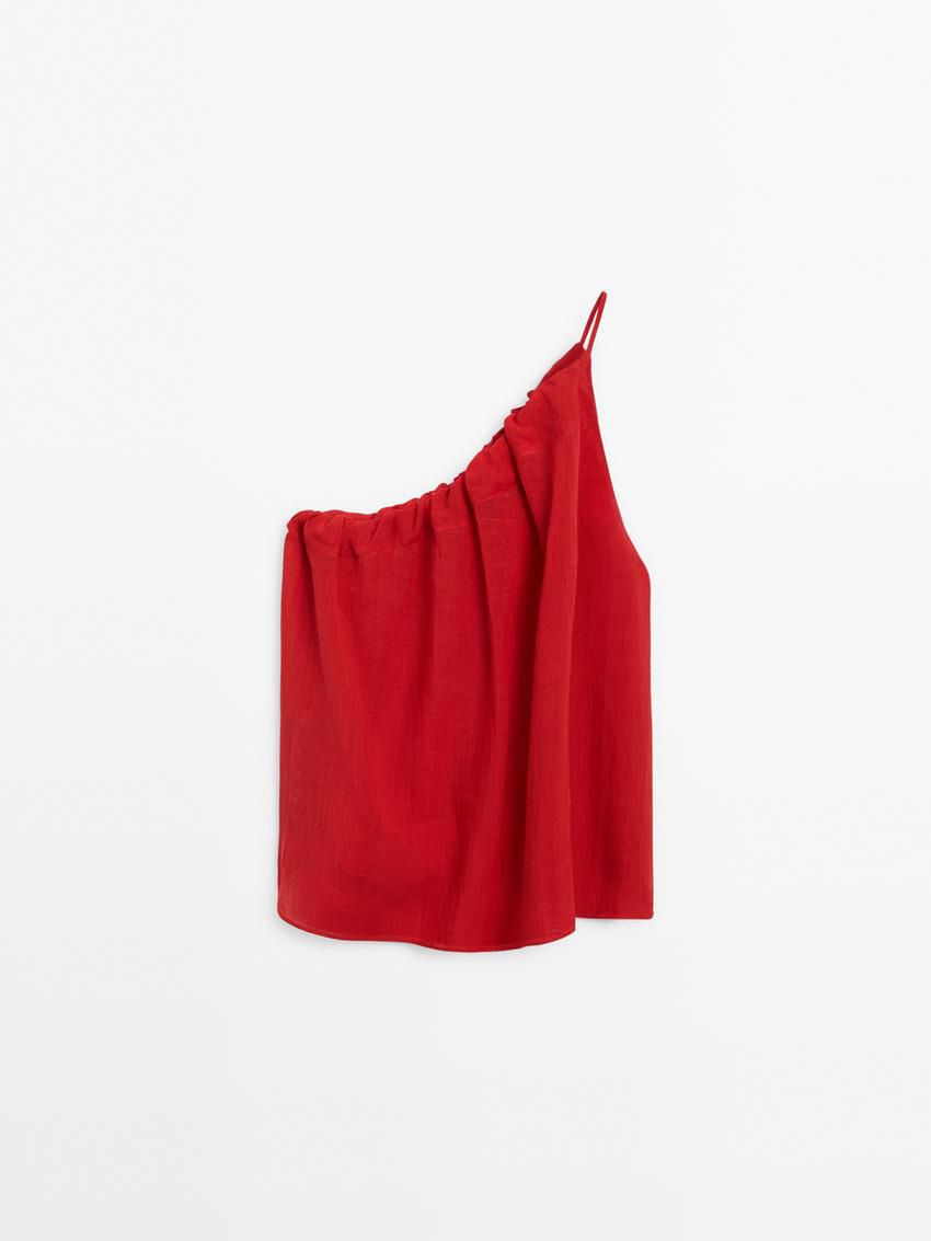 Massimo Dutti Ramie And Lyocell Blend With Asymmetric Neckline Women Top Red | US-NZ6894032