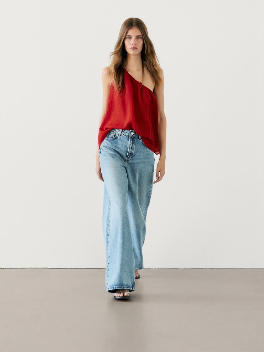 Massimo Dutti Ramie And Lyocell Blend With Asymmetric Neckline Women Top Red | US-NZ6894032
