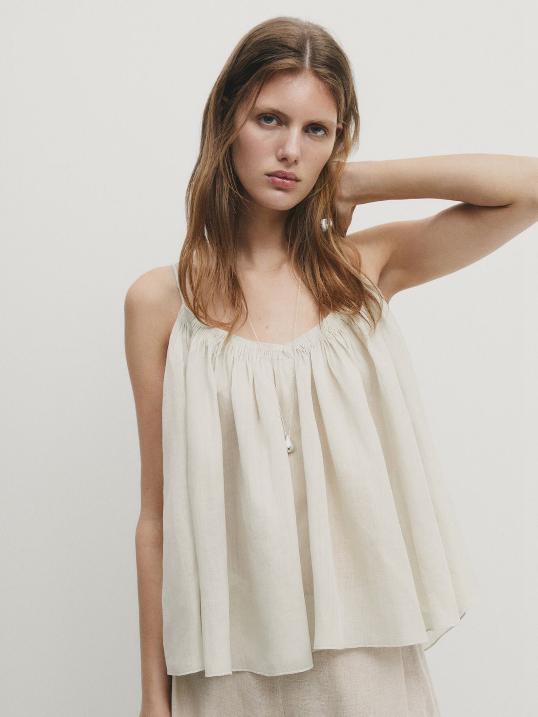 Massimo Dutti Ramie Voluminous Gathered Women Top Cream | US-LZ1756249