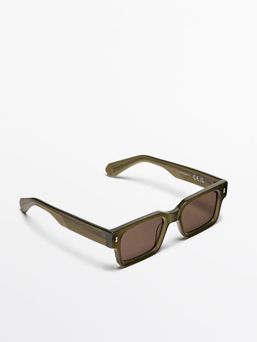 Massimo Dutti Rectangular Men Sunglasses Green | US-JY9371526