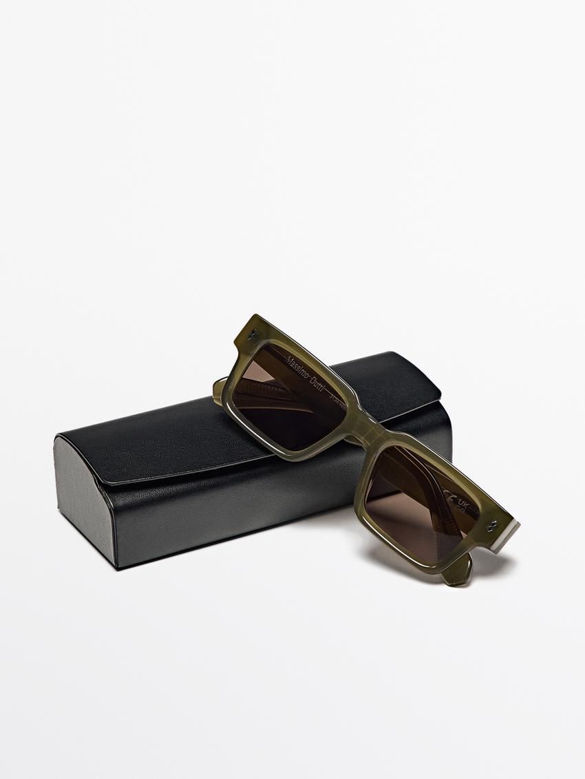 Massimo Dutti Rectangular Men Sunglasses Green | US-JY9371526