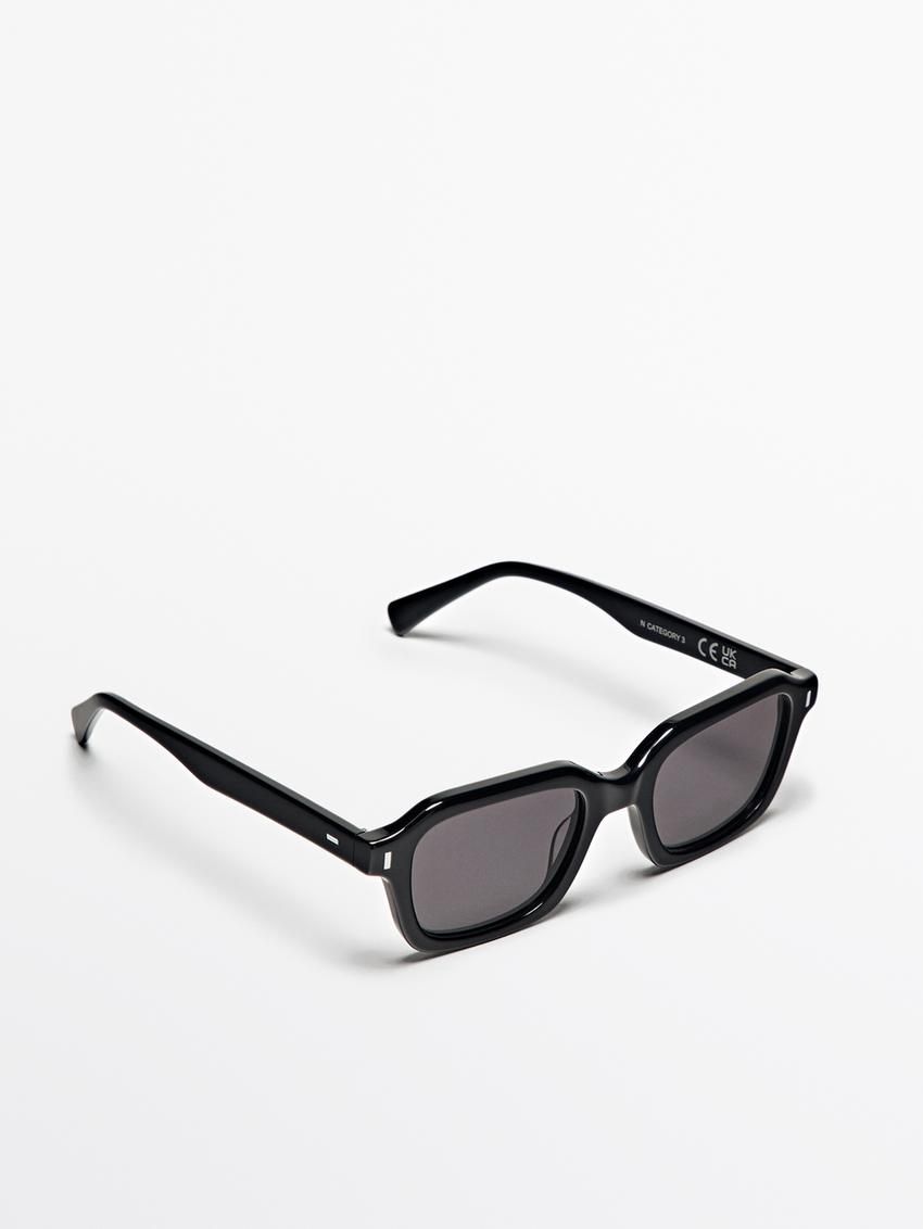 Massimo Dutti Rectangular Men Sunglasses Black | US-DE4802179