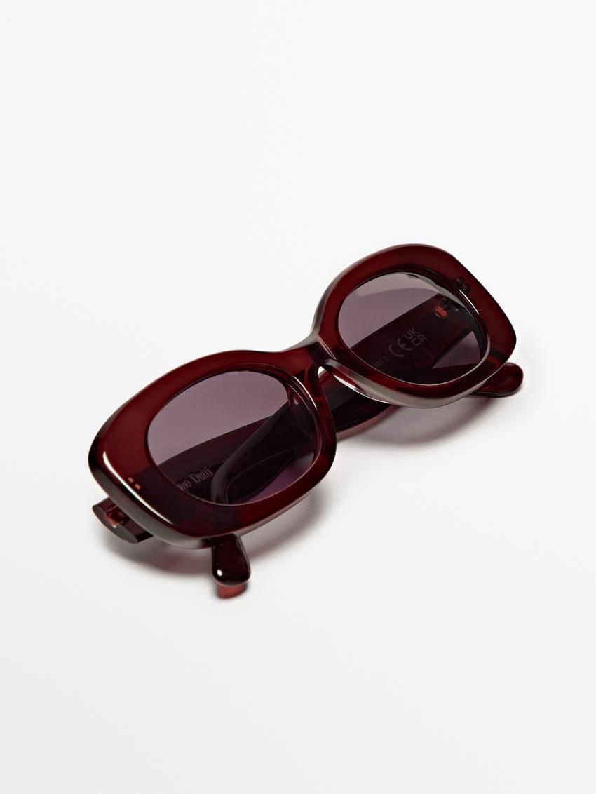 Massimo Dutti Rectangular Women Sunglasses Burgundy | US-AJ6875042