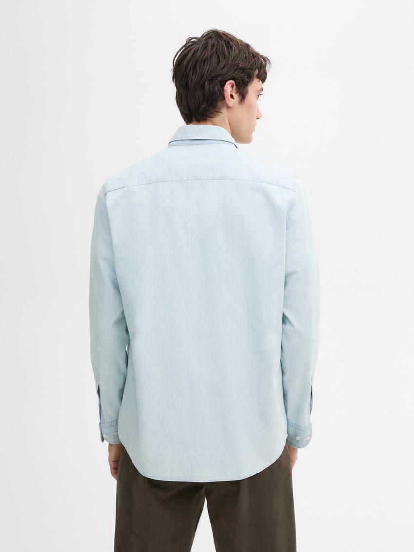 Massimo Dutti Regular Fit Bleach Denim Men Shirts Light Blue | US-HD4598631