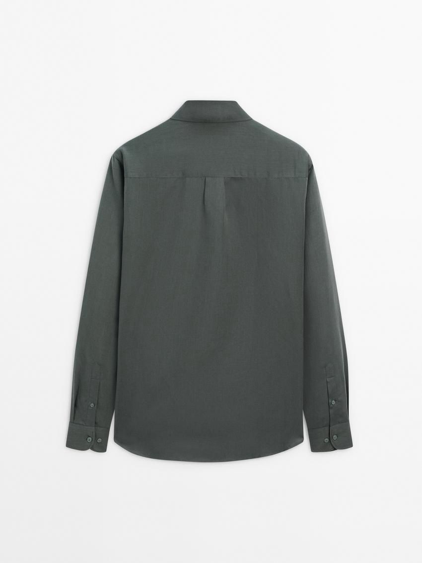 Massimo Dutti Regular Fit Cotton And Linen Blend Twill Men Shirts Green | US-FO6847209