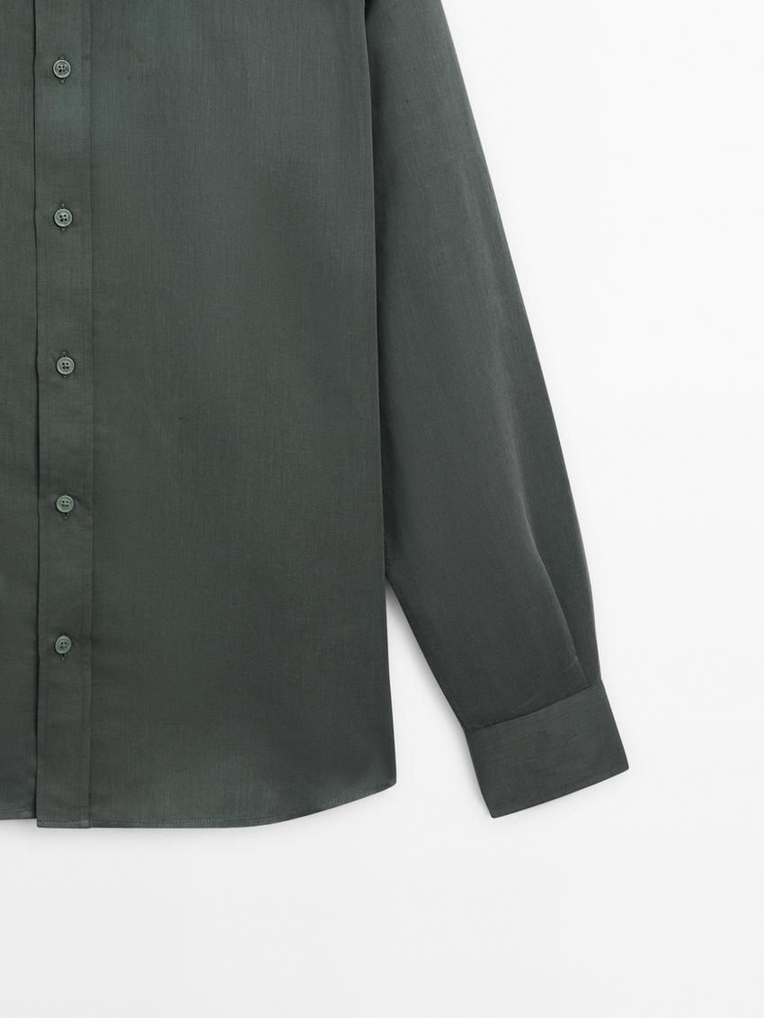 Massimo Dutti Regular Fit Cotton And Linen Blend Twill Men Shirts Green | US-FO6847209