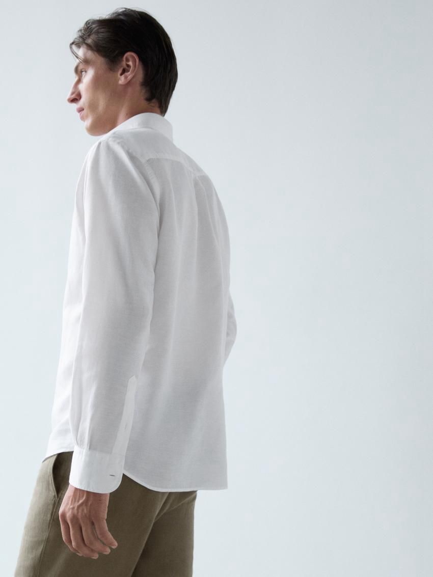 Massimo Dutti Regular Fit Cotton And Linen Blend Twill Men Shirts White | US-MB3871659