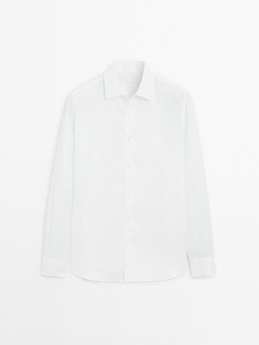 Massimo Dutti Regular Fit Cotton And Linen Blend Twill Men Shirts White | US-MB3871659