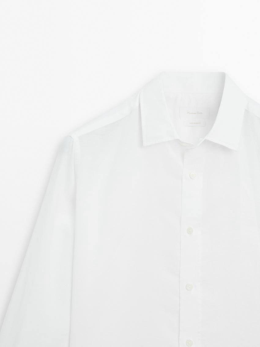 Massimo Dutti Regular Fit Cotton And Linen Blend Twill Men Shirts White | US-MB3871659