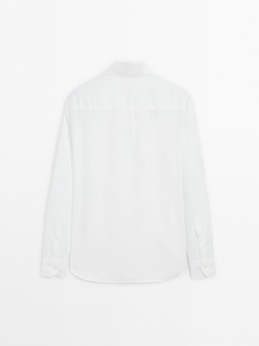 Massimo Dutti Regular Fit Cotton And Linen Blend Twill Men Shirts White | US-MB3871659