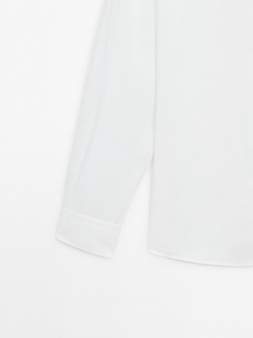 Massimo Dutti Regular Fit Cotton And Linen Blend Twill Men Shirts White | US-MB3871659