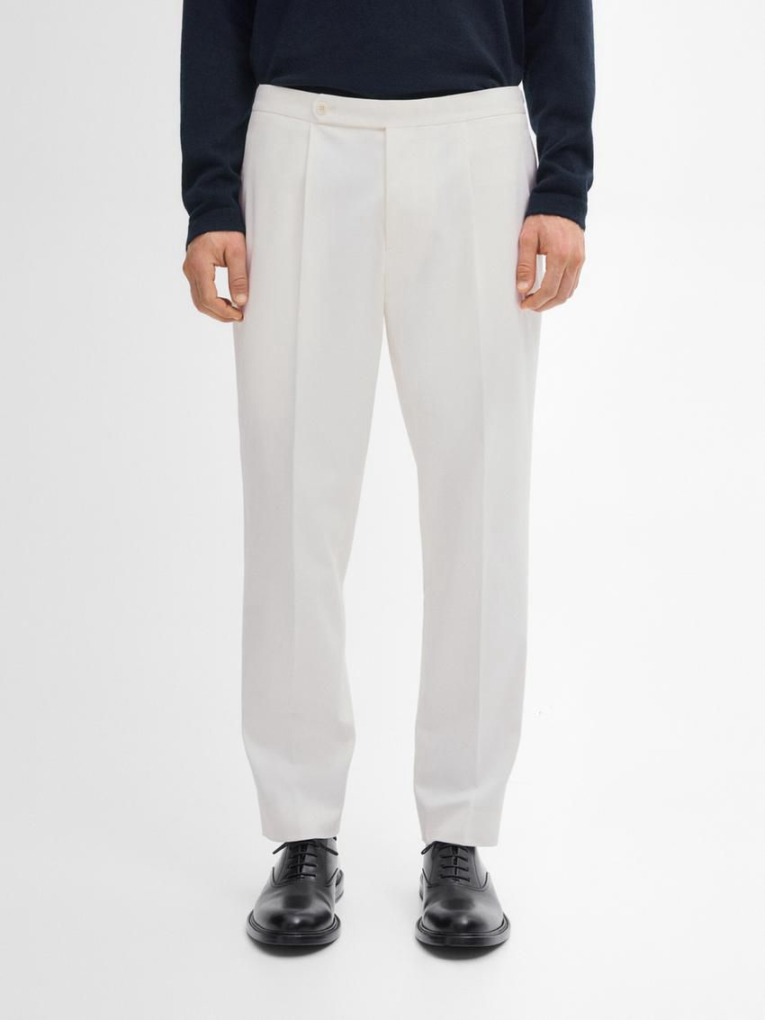 Massimo Dutti Regular Fit Cotton Blend Men Trousers Cream | US-ZA9832405